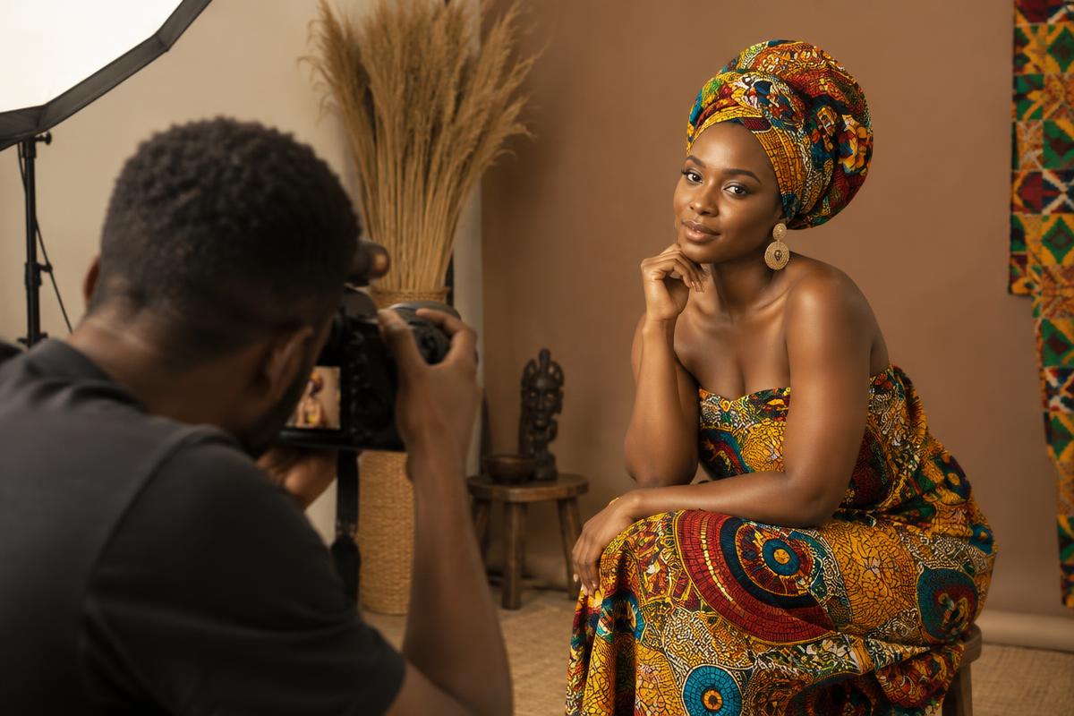 A portrait session in progress in the amafirka studio